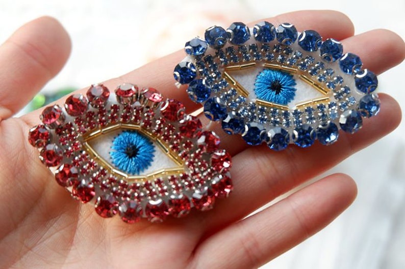 2 Pieces Embroidery Beaded Eye Sequined Applique Patch,Rhinestone Eyes Patch Supplies for Coat,T-Shirt,Costume Decorative Appliques Patch image 1