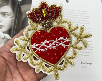 Delicate Heart Embroidery Rhinestone Applique Patch,Beaded Heart Patch Supplies for Coat,T-Shirt,Costume Decorative Applique Patches