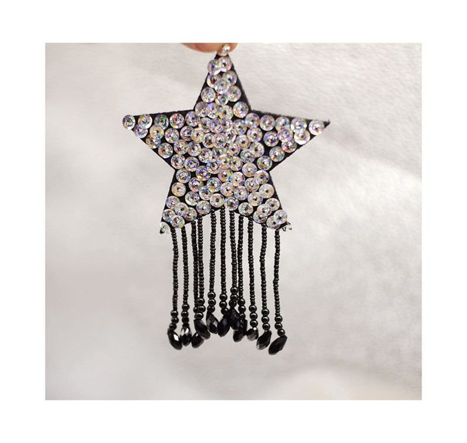 Delicate Embroidery Beaded Star Applique Patchsequined Star Etsy