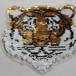 Tiger Head Sequined Applique Patch,Paillette Patch,Sequins Tiger Patch Supplies for Coat,T-Shirt,Costume Decorative Patches image 2