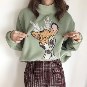 Deer Sequined Applique Patch,Paillette Patch,Sequins Patch Supplies for Coat,T-Shirt,Costume Decorative Patches