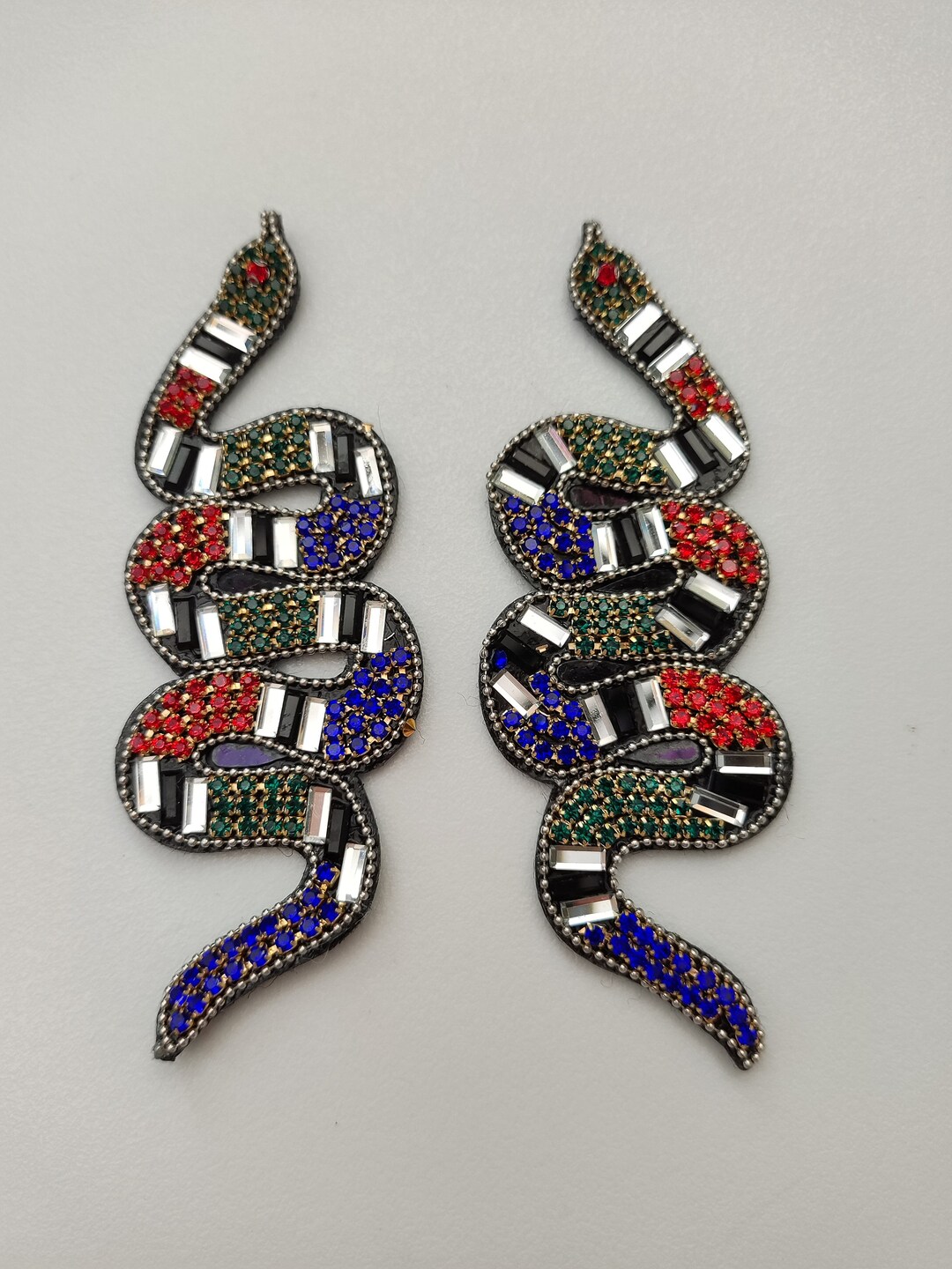 A Pair Embroidery Beaded Snake Sequined Applique Patch,rhinestone ...