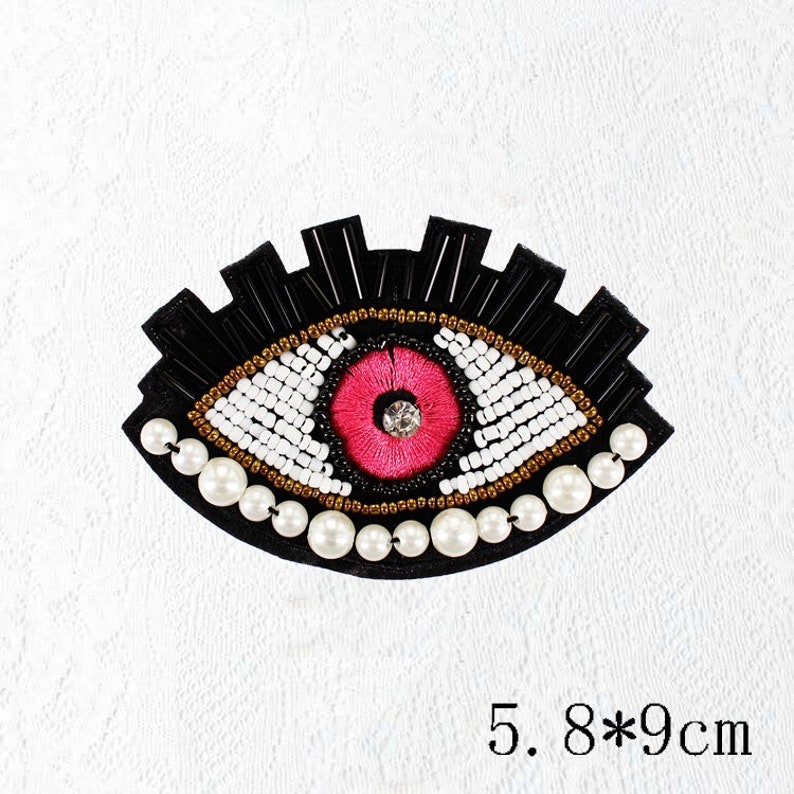 A pair of eye embroidery beaded sequined applique  etsy