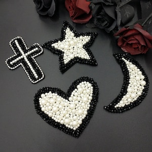 Moon Embroidery Beaded Applique Patch,Rhinestone Heart,Star or Cross Patch Supplies for Coat,T-Shirt,Costume Decorative Applique Patch