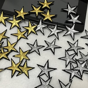 10 Pieces of Gold or Silver Stars Embroidered Applique Patch, Embroidery Stars Patches for Clothing or Dress,Decorative Embroidery Patches