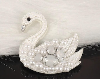 Delicate Embroidery Swan Rhinestone Applique Patch,Beaded Swan Patch Supplies for Coat,T-Shirt,Costume Decorative Applique Patch