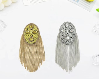 A Pair of Gold or Silver Long Tassels Epaulet,Handmade Shoulder Pad,Gold Studs Shoulder Decoration Epaulets,Shoulder Embellishment,Epaulets
