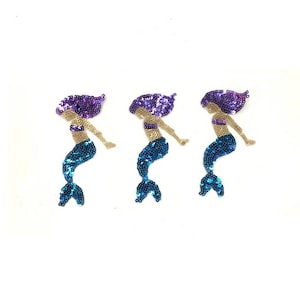 3 Pieces Little Mermaid Sequined Iron On Applique Patch,Sequins Mermaid Patch Supplies for Coat,T-Shirt,Costume Decorative Appliques Patches