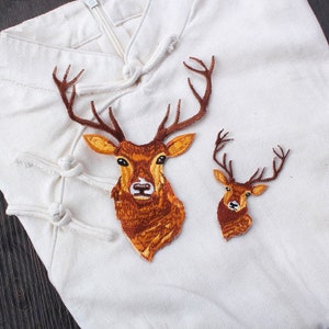 2 Stück gesticktes Eisen auf Reh Applikation Patch, Vintage Reh Patch für Kleidung Dekoration Stickerei Eisen auf Applikationen Patches