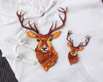2 Pieces Embroidered Iron On Deer Applique Patch,Vintage Deer Patch for Clothing Decoration Embroidery Iron on Appliques Patches