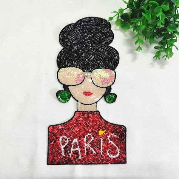 Girl Sequined Iron on Applique Patch,Paillette Patch,Sequins Girl Patch Supplies for Coat,T-Shirt,Jeans Decorative Appliques Patches