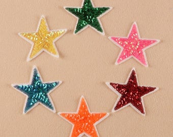 6 Pieces Colorful Star Sequined Applique Patch,Paillette Patch,Sequins Stars Patch Supplies for Coat,T-Shirt,Costume Decoration Patches