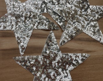 4 stuks zilveren sterren opstrijkbare lovertjes appliqué, pailletten ster patch benodigdheden voor jas, T-shirt, kostuum decoratieve applicaties patches