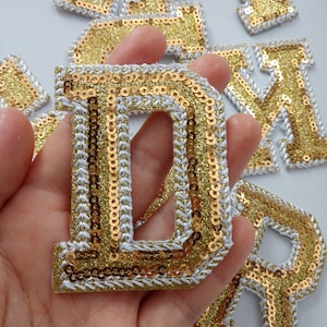 Gold Buchstaben Pailletten Aufnäher, Pailletten Stickerei Brief Patch Zubehör für Mantel, T-Shirt Dekorative Aufnäher