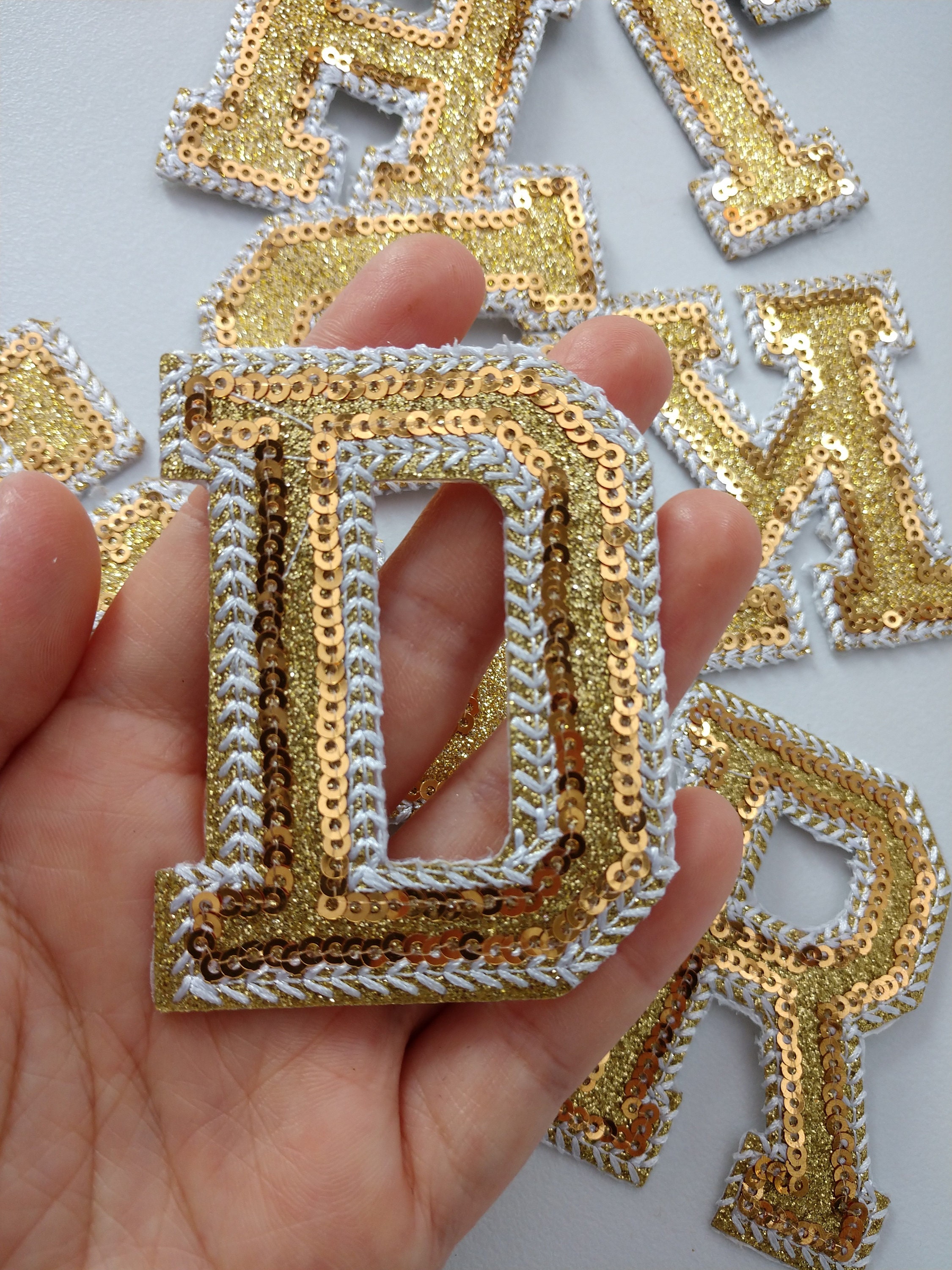 1 Gold Alphabet Letter Iron-On Patch Applique by PC, Letter-Gold1 - Letters