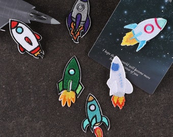 6 Pieces Sticker Rocket Embroidered Iron On Applique Patch,Embroidery Rocket Patch for Clothing or Dress Embroidery Iron on Applique Patches