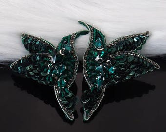A Pair of Embroidery Birds Beaded Applique Patch,Rhinestone Bird Patch Supplies for Coat,T-Shirt,Costume Decorative Appliques Patches
