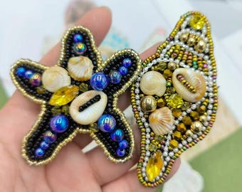 Delicate Embroidery Rhinestone Sea Snail Sequined Applique Patch,Beaded Starfish Patch Supplies for Coat,T-Shirt,Costume Decorative Patches