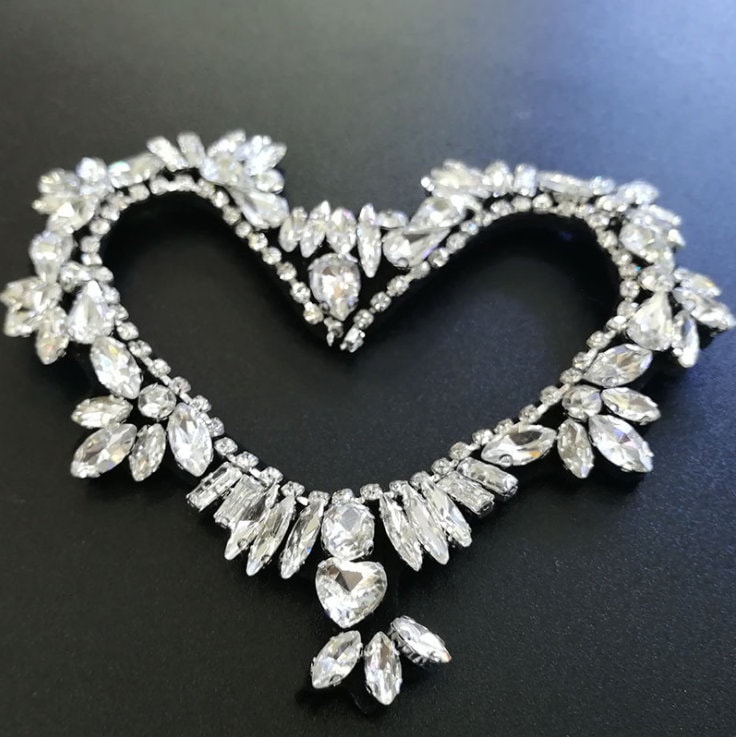 Delicate Heart Embroidery Rhinestone Applique Patch,crystal Heart Patch ...