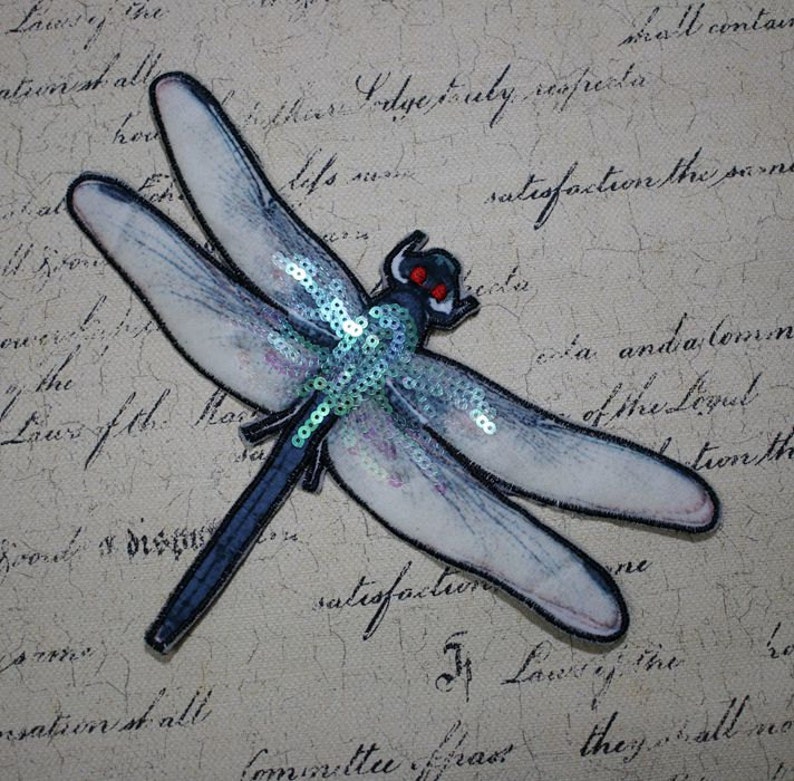 Dragonfly Sequined Applique Patch,Paillette Patch,Sequins Dragonfly Patch Supplies for Coat,T-Shirt,Costume Decoration Applique Patch image 1