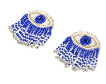 A Pair of Eye Embroidery Beaded Sequined Applique Patch,Beaded Eyes Patch Supplies for Coat,T-Shirt,Costume Decorative Appliques Patch