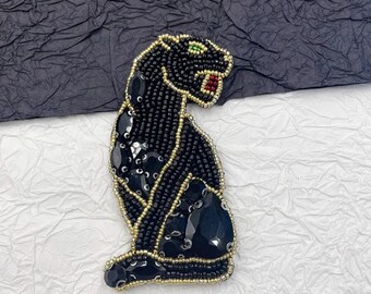 Delicate Embroidery Panther Beaded Applique Patch,Rhinestone Panther Patch Supplies for Coat,T-Shirt,Costume Decorative Applique Patch