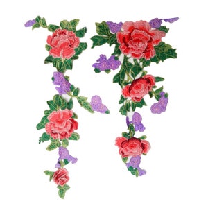 Un par de parches bordados de apliques de flores 3D, parches de suministros florales vintage para ropa o vestido, decoraciones bordados apliques de flores