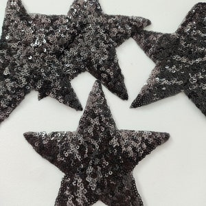 4 Pieces Black Stars Iron on Sequined Applique Patch,Sequins Star Patch Supplies for Coat,T-Shirt,Costume Decorative Appliques Patches