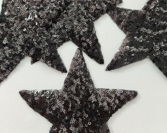4 Pieces Black Stars Iron on Sequined Applique Patch,Sequins Star Patch Supplies for Coat,T-Shirt,Costume Decorative Appliques Patches