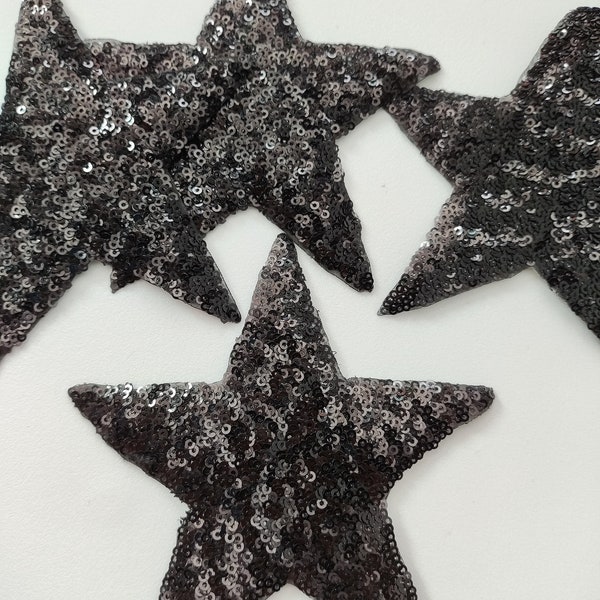 4 pièces Black Stars Iron sur patch d’applique à paillettes, Sequins Star Patch fournitures pour manteau, T-shirt, Patchs d’appliques décoratives de costume