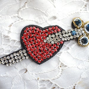 Delicate Embroidery Rhinestone Heart Sequined Applique Patch,Beaded Heart Patch Supplies for Coat,T-Shirt,Costume Decorative Patches