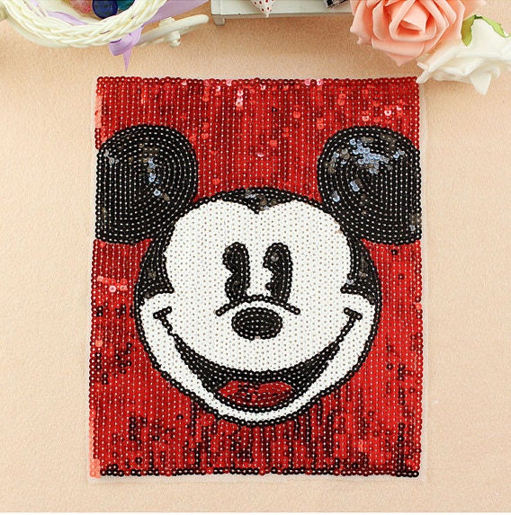 Square Mickey Sequined Applique Patch,Paillette Patch,Sequins Patch Supplies for Coat,T-Shirt,Costume Decoration