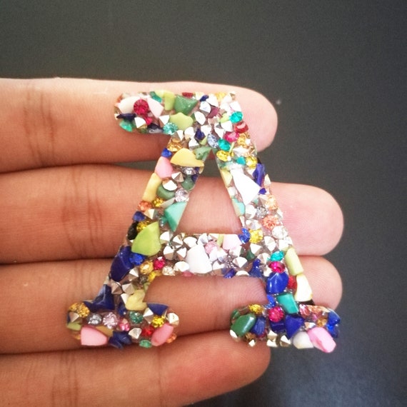 white and colored beads alphabet capital letter A-Z 1.69 Beaded felt letter patches 4.3 cm height sew on embroidered applique patch