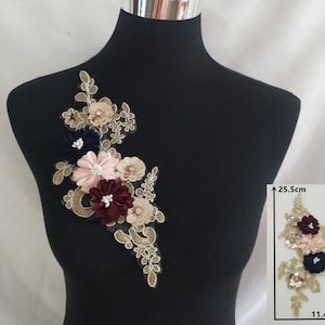 Delicate Embroidered 3D Flower Applique Patch,Vintage Floral Patch for Clothing or Dress,Decorations Embroidery Flower Appliques