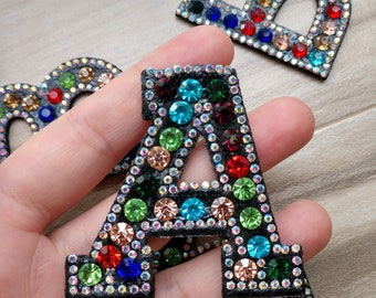 Colorful Diamond and Rhinestone Letters Iron on Applique Patch,Rhinestone Alphabet Supplies for Coat,T-Shirt,Clothing Appliques Patches