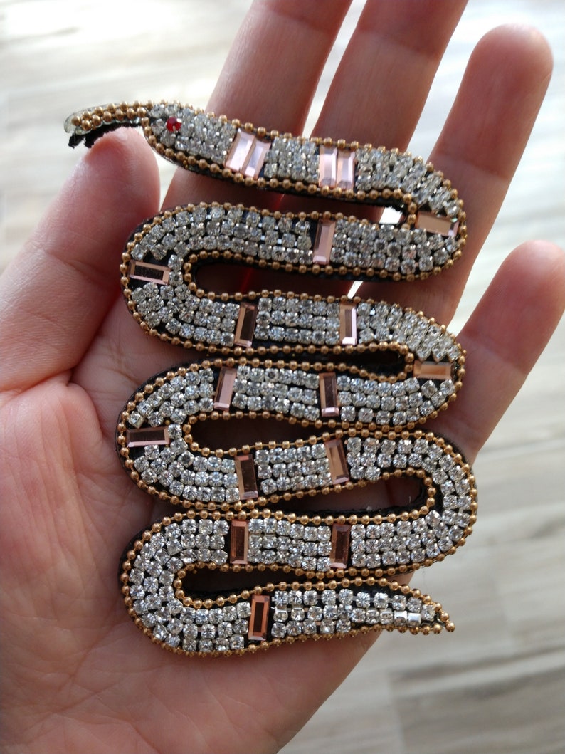 Delicate Embroidery Beaded Snake Sequined Applique Etsy