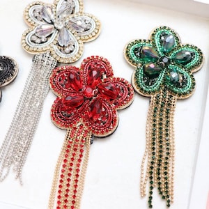 Delicate Embroidery Beaded Flower Applique Patch,Rhinestone Fringed Patch Supplies for Coat,T-Shirt,Costume Decorative Applique Patches