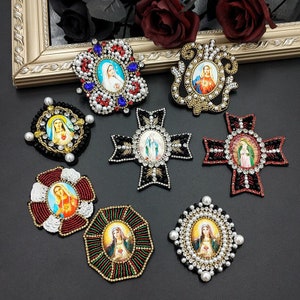 Goddess Embroidery Beaded Applique Patch,Rhinestone 3D Cross Patch Supplies for Coat,T-Shirt,Costume Decorative Appliques Patches