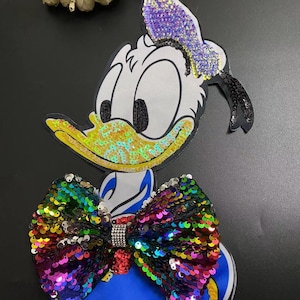 Large Donald Duck Cartoon Sequined Applique Patch,Paillette Patch,Sequins Patch Supplies for Coat,T-Shirt,Dress Decorative Patches