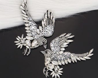 Delicate Embroidery Bird Sequined Beaded Applique Patch,Rhinestone Bird Patch Supplies for Coat,T-Shirt,Costume Decorative Appliques Patches