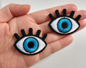 Toppa Occhio Turco Con Ciglia Ricamata | Patch Da Stirare O Cucire 8x8,5 Cm | Ricamo Multicolore Su Tessuto Poliestere | MarBello - 3