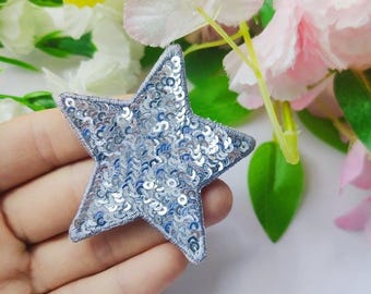 2 Pieces Silver or Gold Stars Iron On Sequin Applique Patch,Embroidery Star Patch for Clothing Decoration Embroidery Appliques Patches
