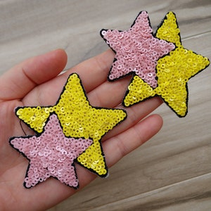 2 stuks appliqué met sterretjes, paillettenpatch, paillettenpatch Benodigdheden voor jas, T-shirt, jeans decoratieve opstrijkappliquépatches