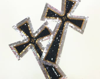 Cross Sequined Applique Patch,Paillette Patch,Sequins Cross Patch Supplies for Coat,T-Shirt,Costume Decorative Appliques Patches
