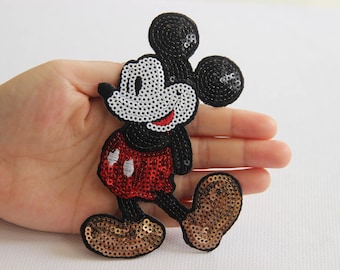 Aplique de lantejoulas do Mickey fofo, aplique de paetês, aplique de lantejoulas de desenho animado para casaco, camiseta, apliques decorativos de fantasia.