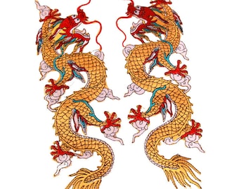 A Pair of Dragon Embroidery Iron on Applique Patch,Vintage Dragon Patch for Clothing or Dress,Decorative Embroidery Appliques Patches