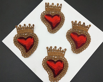 Parche bordado con delicado patrón de corazón, parche de corona con forma de corazón para ropa o vestido, parches decorativos con apliques bordados.