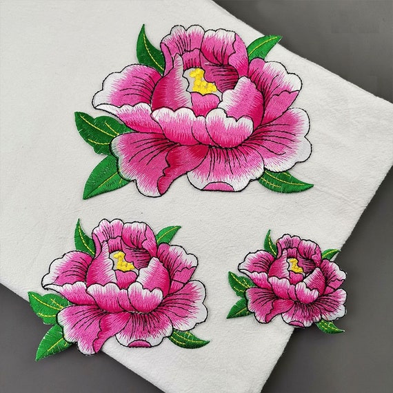 Delicate Embroidered Pink Floral Applique Patches,vintage Peony Flower  Patches for Clothing or Dress Embroidery Appliques 7 Colors 