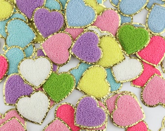 2 stuks kleurrijke Chenille hart geborduurd ijzer op Applique patch, borduurwerk hart patch voor kleding of jurk, decoratie applique patches