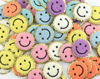 2 Pieces Colorful Chenille Smile Embroidered Iron On Applique Patch,Smiles Patch for Clothing or Dress,Decoration Appliques Patches